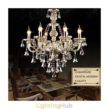 Chandelier Cognac Color Crystal Modern 6 Lights Contemporary Glass Chandelier Cognac Color Crystal Modern 6 Lights Contemporary Glass