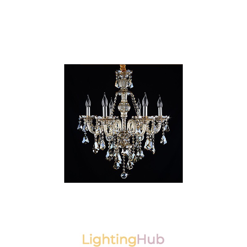 Chandelier Cognac Color Crystal Modern 6 Lights Contemporary Glass