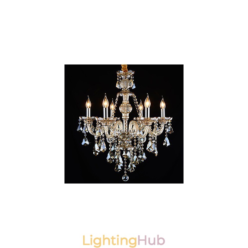 Chandelier Cognac Color Crystal Modern 6 Lights Contemporary Glass