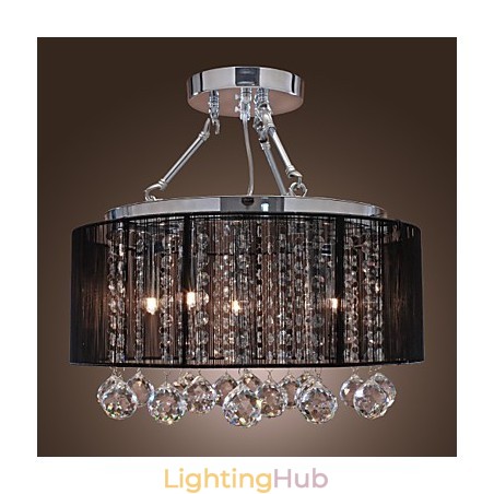 Modern Crystal Flush Mount with 5 Lights Black Fabric Shade Modern Crystal Flush Mount with 5 Lights Black Fabric Shade