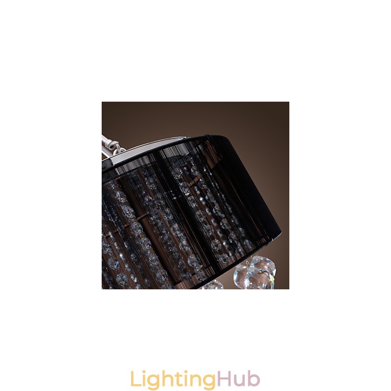 Modern Crystal Flush Mount with 5 Lights Black Fabric Shade