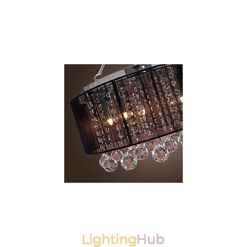Modern Crystal Flush Mount with 5 Lights Black Fabric Shade