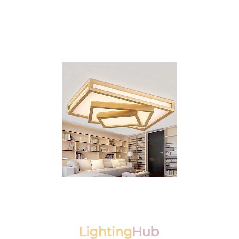 Modern Contemporary Mini Style Painting Wood Bamboo Flush Mount