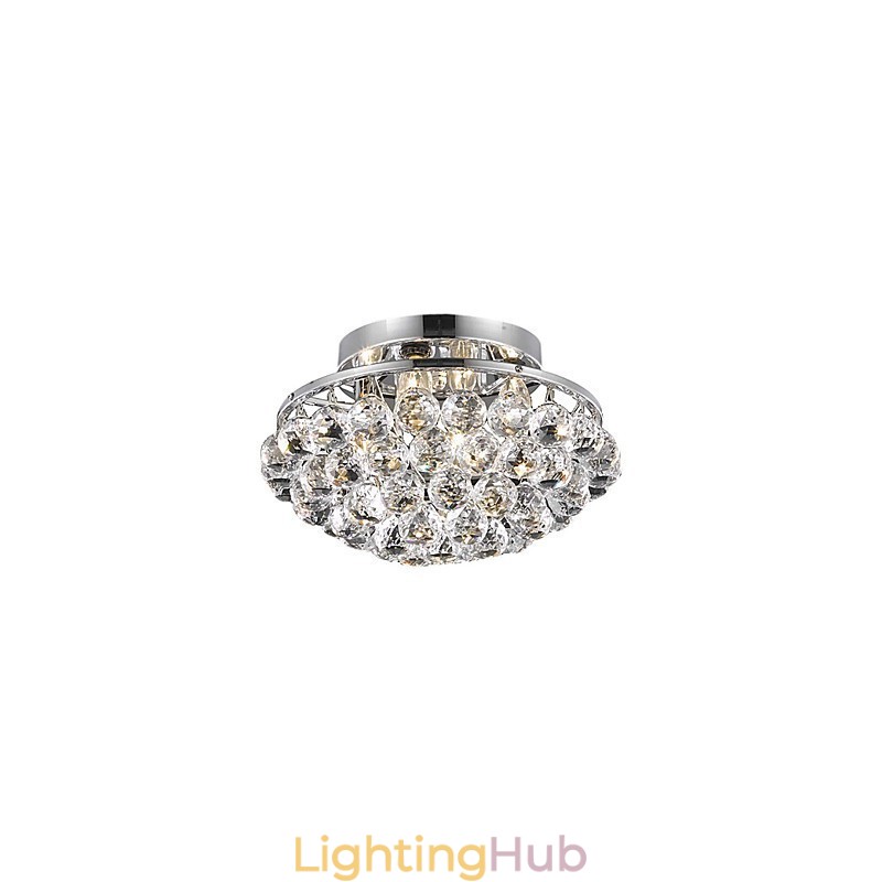 Modern 4 Light Flush Mount Lights with Crystal Drops in Round
