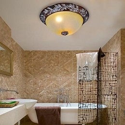 Flush Mount Light White Yellow Glass Resin Silver Carving European Classic