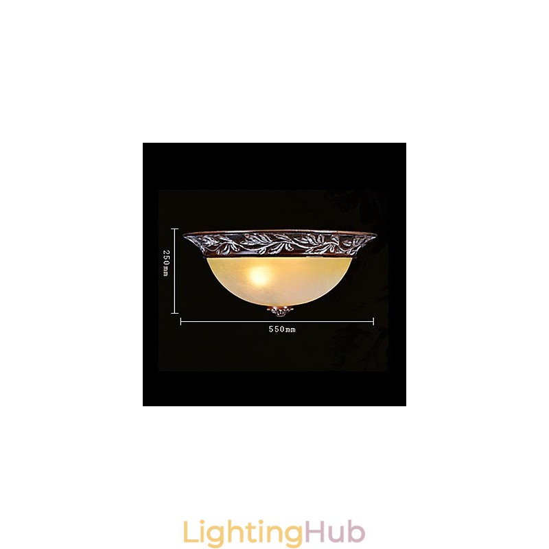 Flush Mount Light White Yellow Glass Resin Silver Carving European Classic