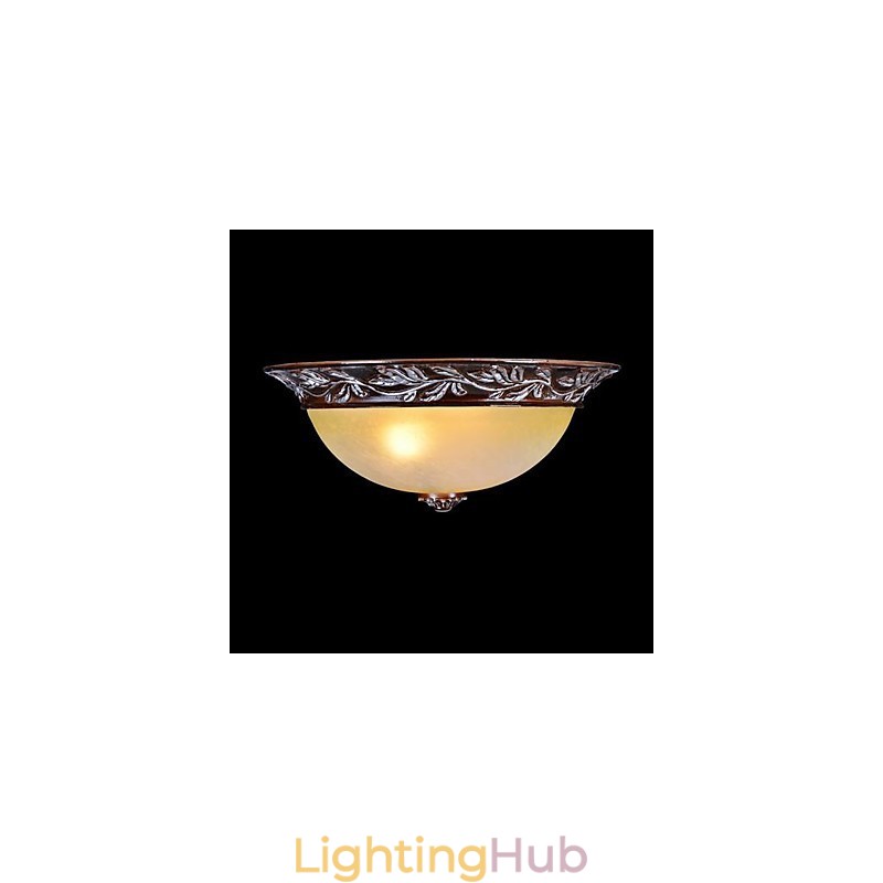 Flush Mount Light White Yellow Glass Resin Silver Carving European Classic