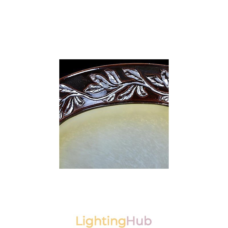 Flush Mount Light White Yellow Glass Resin Silver Carving European Classic