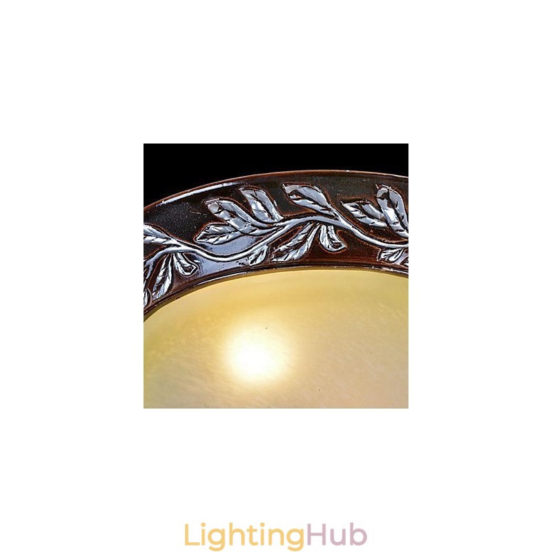 Flush Mount Light White Yellow Glass Resin Silver Carving European Classic