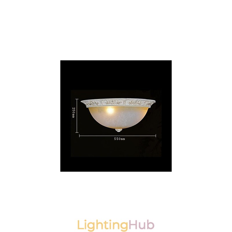 White Flush Mount Light Yellow White Glass Resin Pattern Carving European Classic