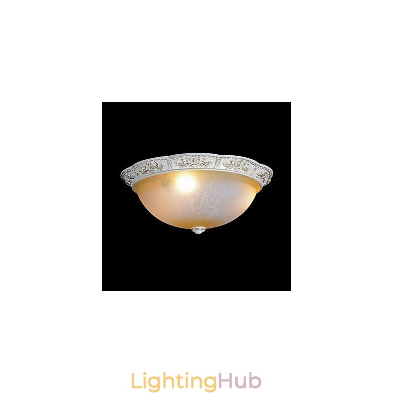 White Flush Mount Light Yellow White Glass Resin Pattern Carving European Classic