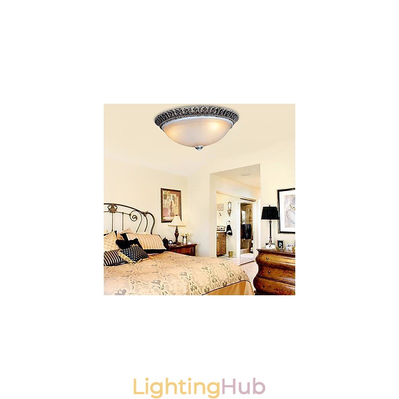 Dark Brown Flush Mount Light Glass Resin Pattern Carving European Classic