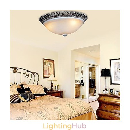 Dark Brown Flush Mount Light Glass Resin Pattern Carving European Classic