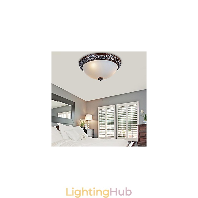 Flush Mount Light Glass Resin Silver Carving European Classic