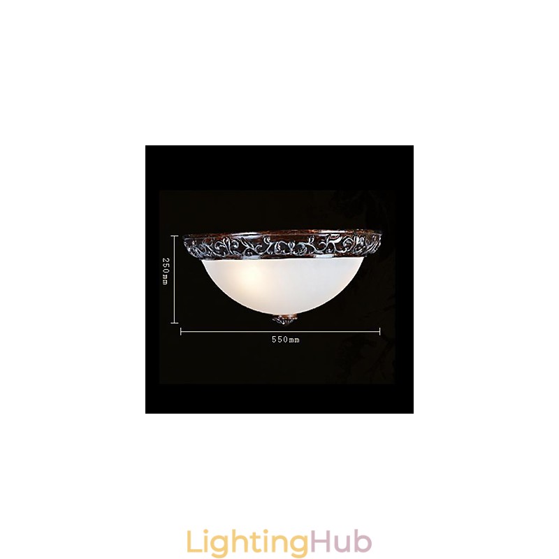 Flush Mount Light Glass Resin Silver Carving European Classic