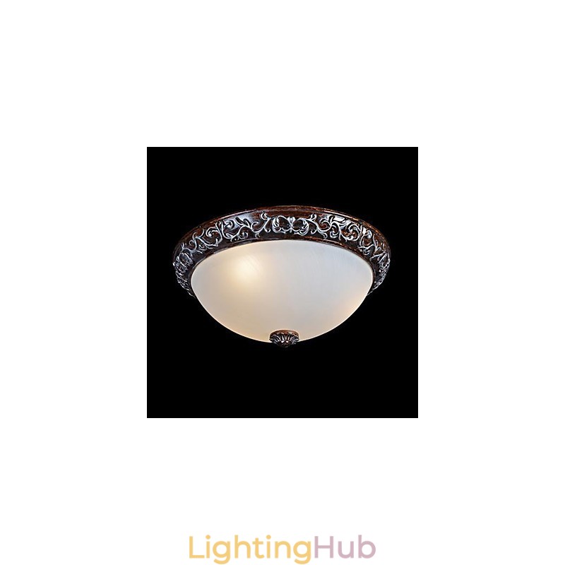 Flush Mount Light Glass Resin Silver Carving European Classic