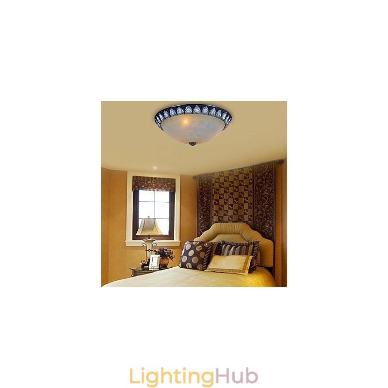 Flush Mount Light Pattern Glass Resin Silver Carving European Classic