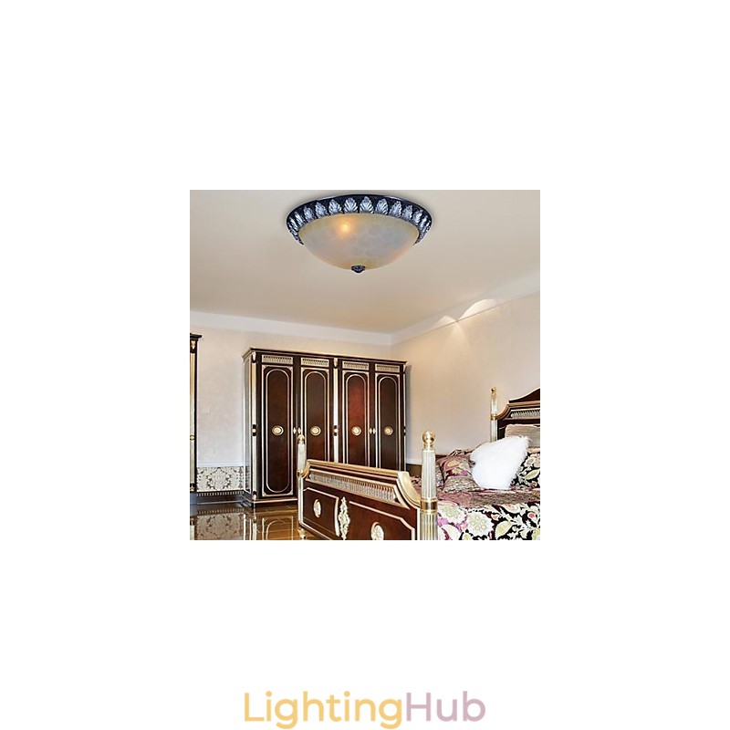 Flush Mount Light Pattern Glass Resin Silver Carving European Classic