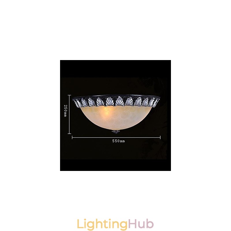 Flush Mount Light Pattern Glass Resin Silver Carving European Classic