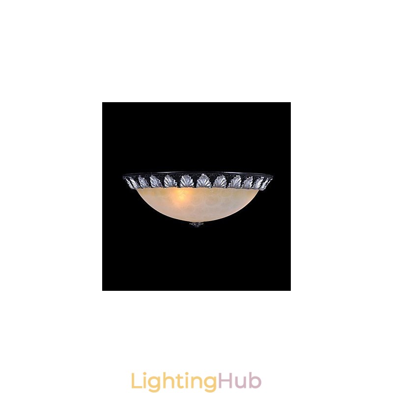 Flush Mount Light Pattern Glass Resin Silver Carving European Classic