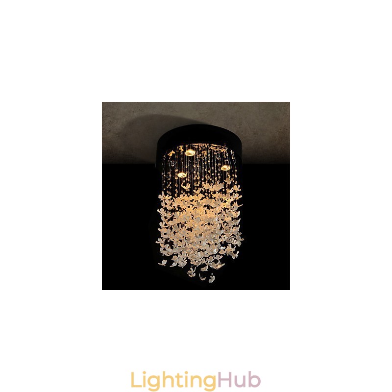 Modern Semi Flush Mount with 3 Lights Butterfly Featured Shade