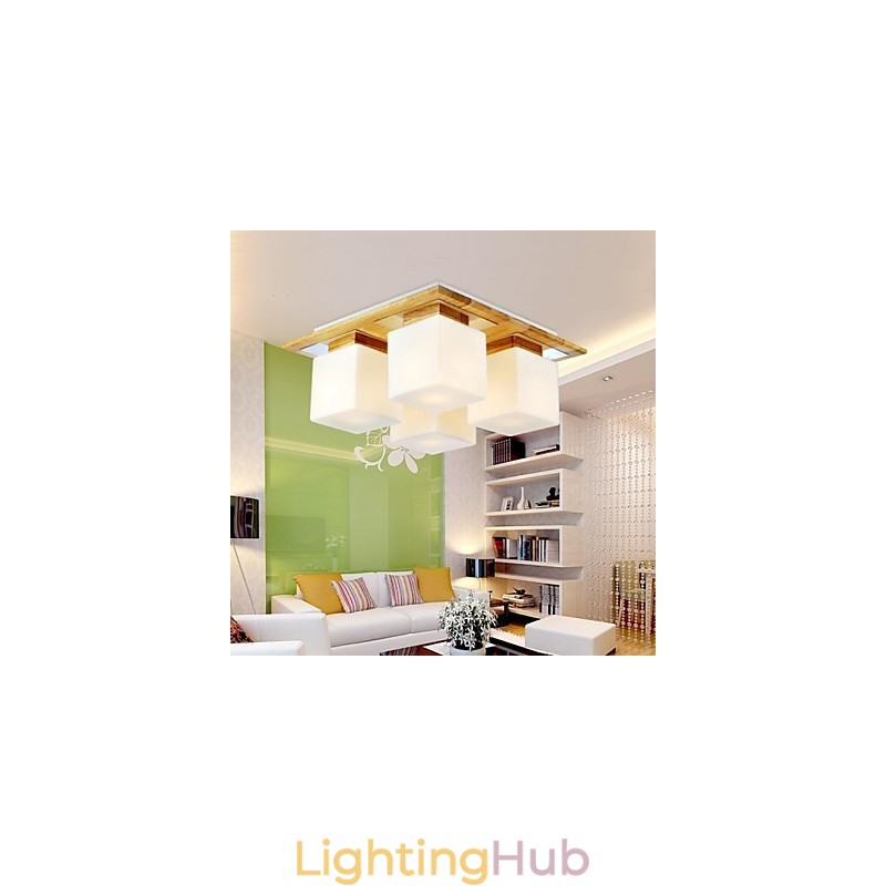 Oak Ceiling Lamp Four Lights Oak and Glass 220~240V (HY9024)