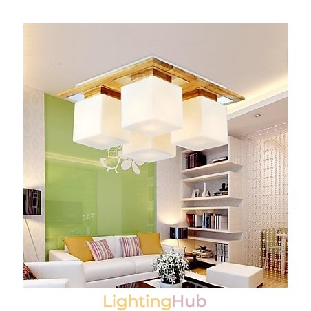 Oak Ceiling Lamp Four Lights Oak and Glass 220~240V (HY9024) Oak Ceiling Lamp Four Lights Oak and Glass 220~240V (HY9024)