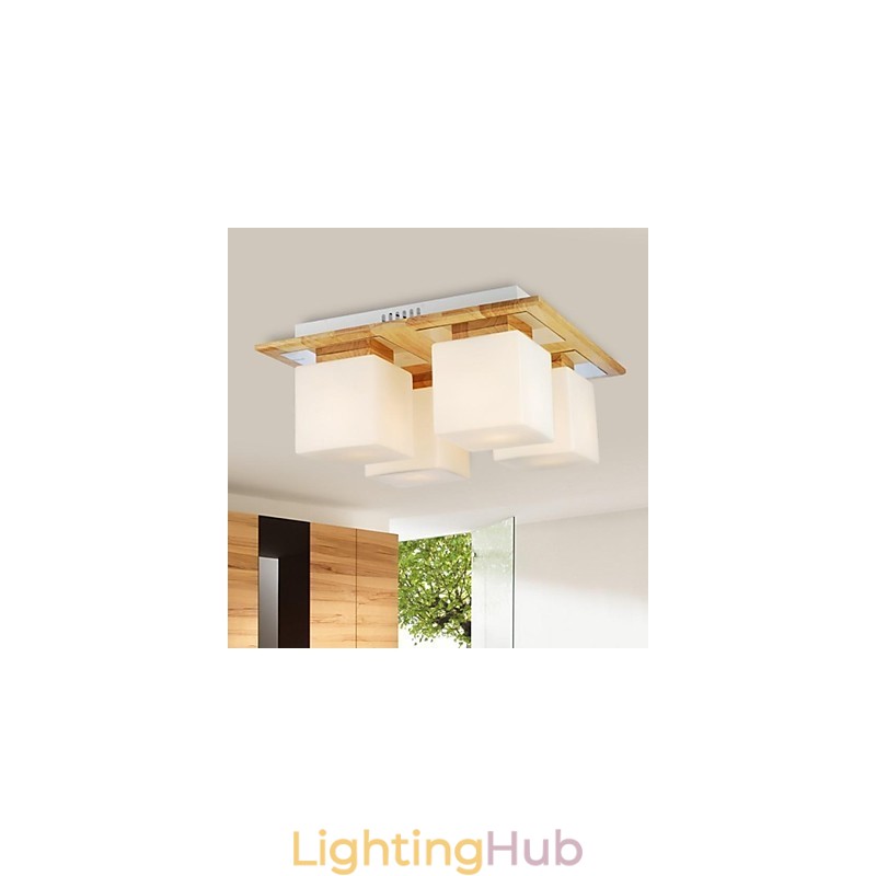 Oak Ceiling Lamp Four Lights Oak and Glass 220~240V (HY9024)
