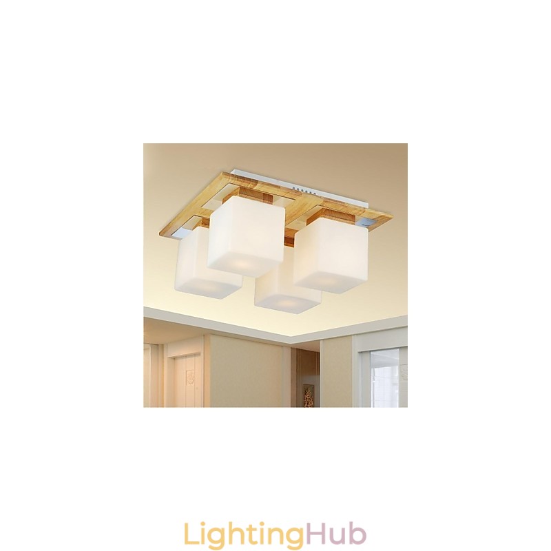 Oak Ceiling Lamp Four Lights Oak and Glass 220~240V (HY9024)