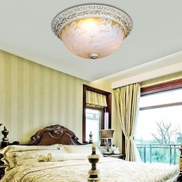 White Flush Mount Light Pattern Glass Resin Gold Carving European Classic