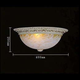 White Flush Mount Light Pattern Glass Resin Gold Carving European Classic