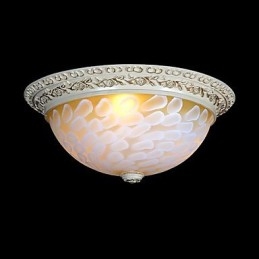 White Flush Mount Light Pattern Glass Resin Gold Carving European Classic