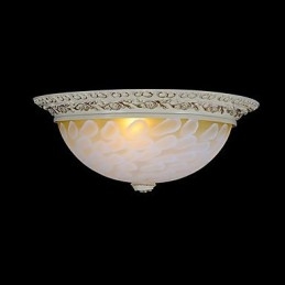 White Flush Mount Light Pattern Glass Resin Gold Carving European Classic