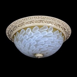 White Flush Mount Light Pattern Glass Resin Gold Carving European Classic