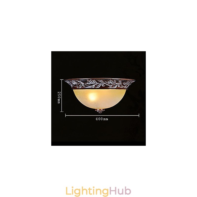 Flush Mount Light White Yellow Glass Resin Silver Carving European Classic