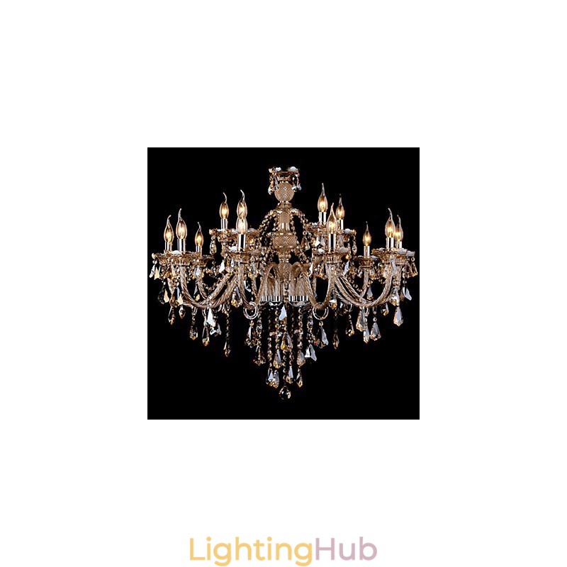 Chandelier Crystal Cognac Color Luxury Modern 2 Tiers Living 15 Lights