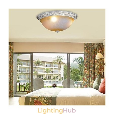 White Flush Mount Light Yellow White Glass Resin Pattern Carving European Classic