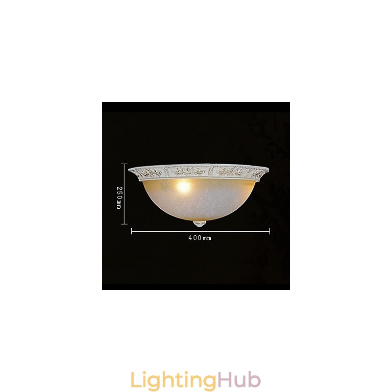 White Flush Mount Light Yellow White Glass Resin Pattern Carving European Classic
