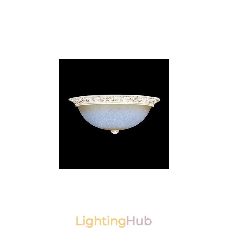 White Flush Mount Light Yellow White Glass Resin Pattern Carving European Classic