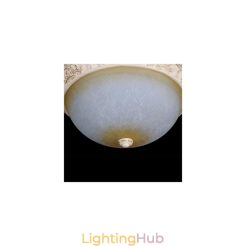 White Flush Mount Light Yellow White Glass Resin Pattern Carving European Classic