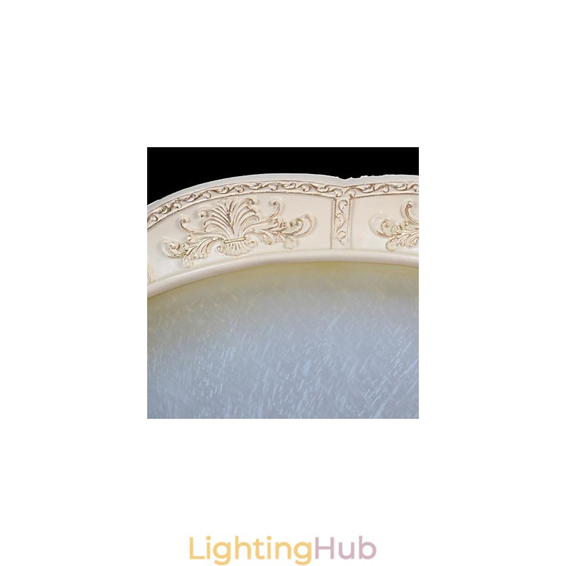 White Flush Mount Light Yellow White Glass Resin Pattern Carving European Classic
