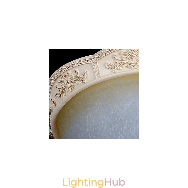 White Flush Mount Light Yellow White Glass Resin Pattern Carving European Classic