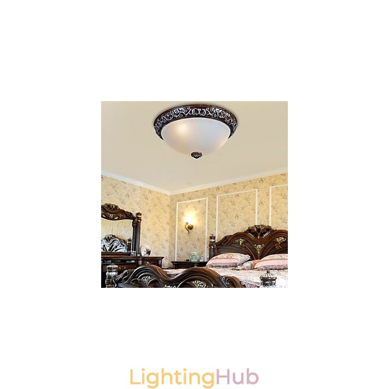 Flush Mount Light Glass Resin Silver Carving European Classic