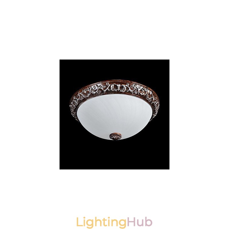 Flush Mount Light Glass Resin Silver Carving European Classic
