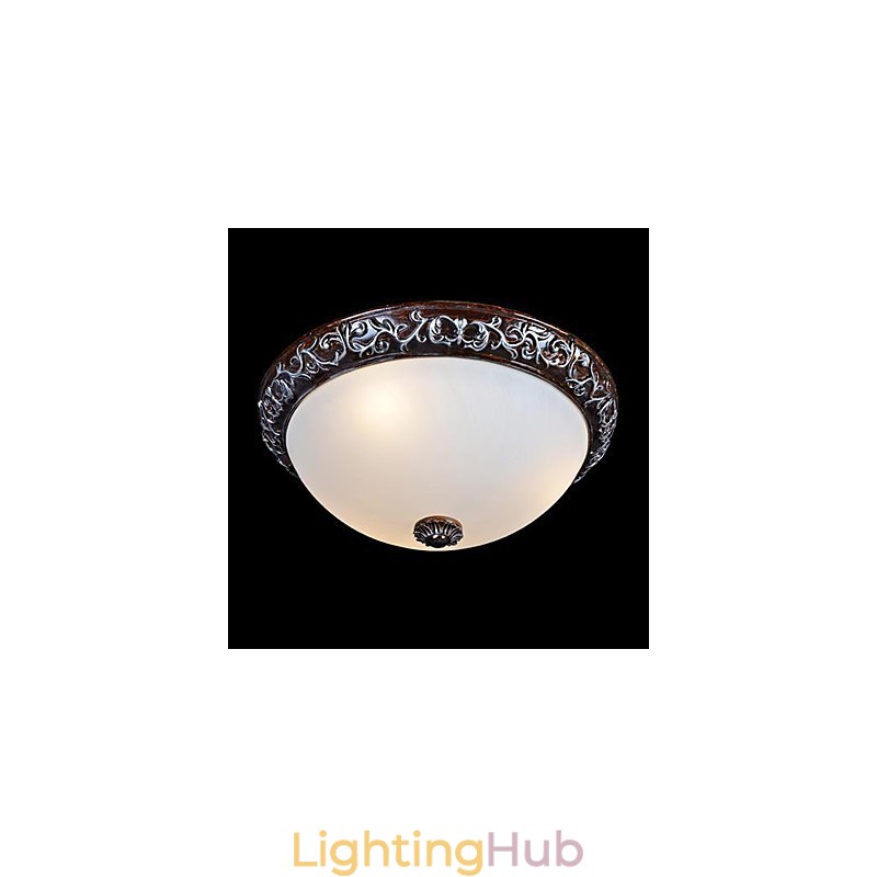 Flush Mount Light Glass Resin Silver Carving European Classic