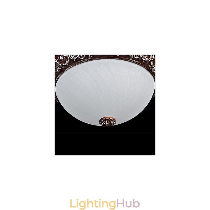 Flush Mount Light Glass Resin Silver Carving European Classic