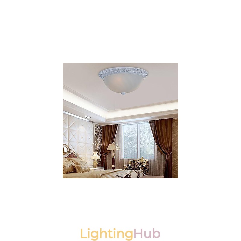 White Flush Mount Light Glass Resin Carving European Classic