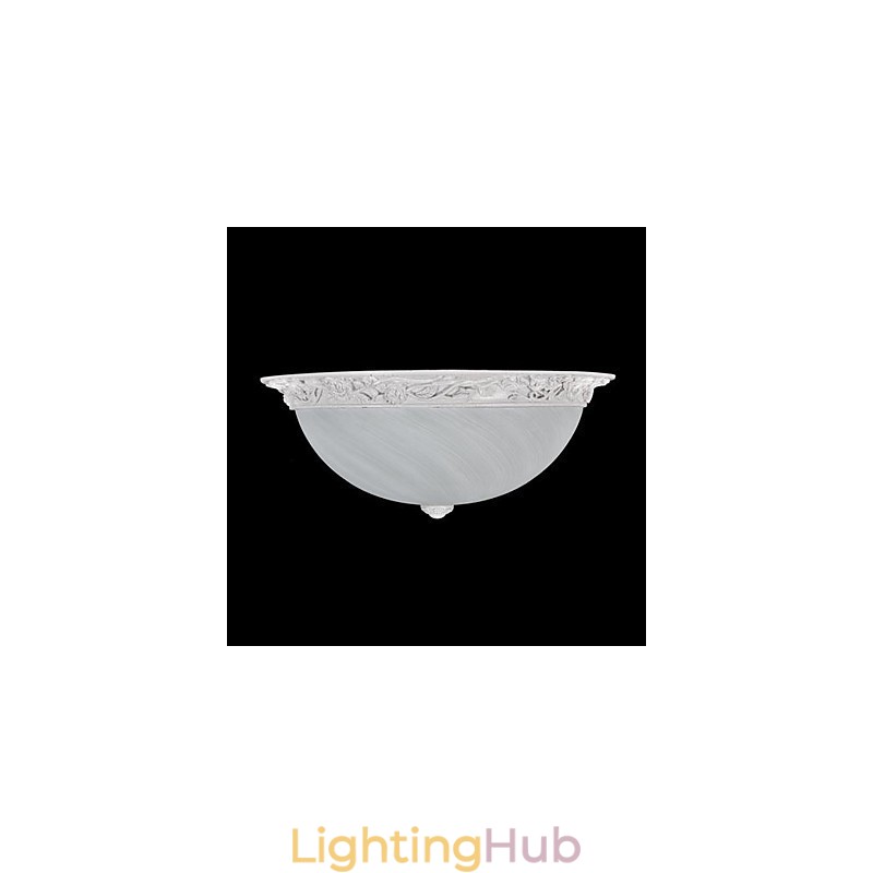 White Flush Mount Light Glass Resin Carving European Classic