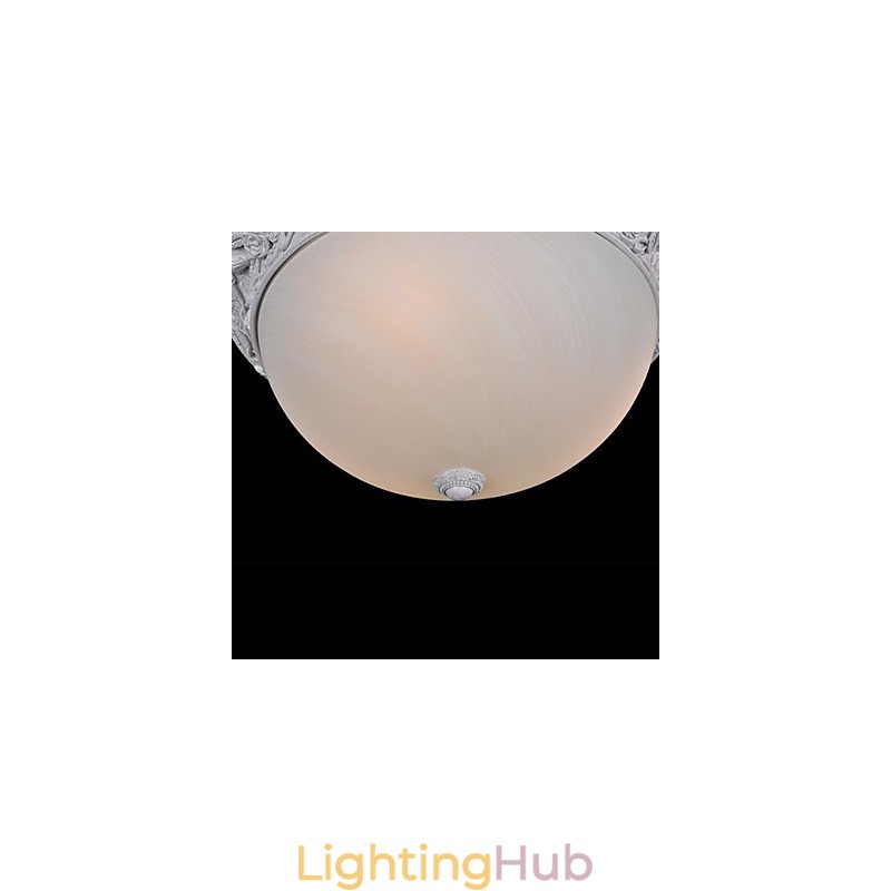 White Flush Mount Light Glass Resin Carving European Classic