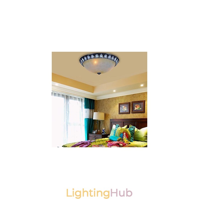 Flush Mount Light Pattern Glass Resin Silver Carving European Classic